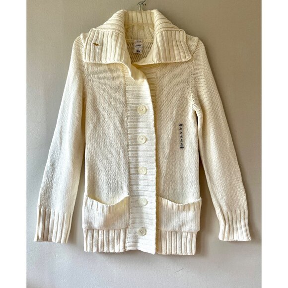 Old Navy Sz S Oversized Funnel Neck Rib Knit Cream Sweater Coat Pockets - Picture 1 of 8